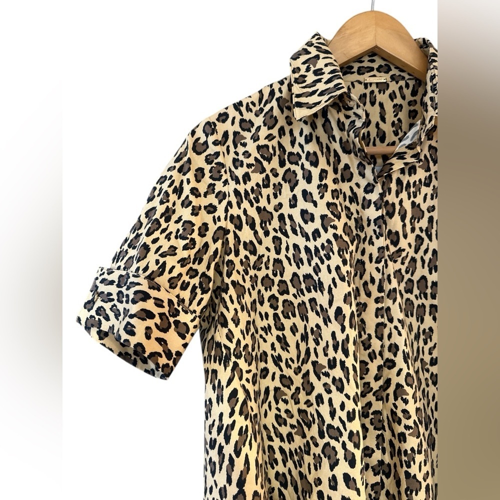 Adam Lippes Leopard Print Poplin Trapeze Top - Picture 4 of 11